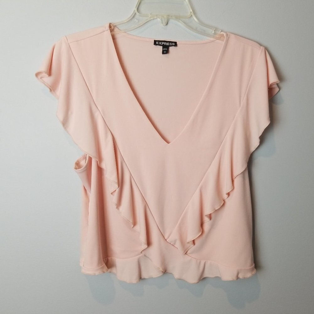 Express blush pink flutter  ruffle blouse Large